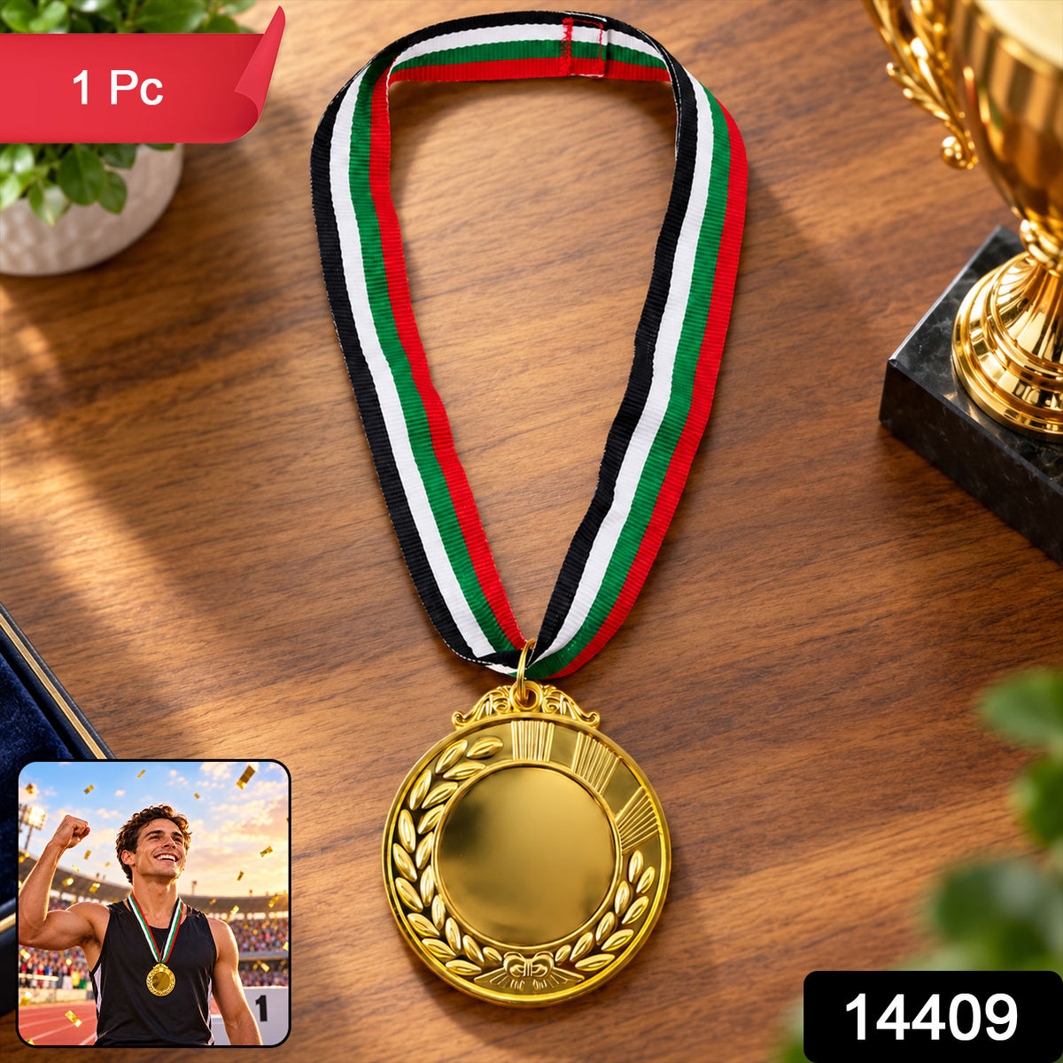 Gold Medal Gift with Tricolor Ribbon for Achievers, Kids and Winners (1 Pc)
