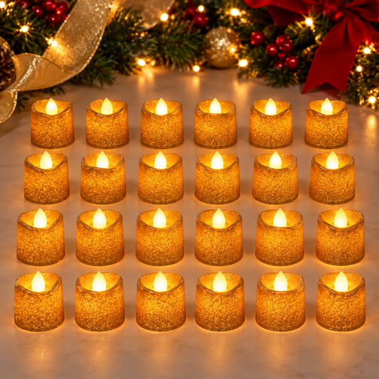LED Tealight Candles – Safe Flameless Decorative Set of 24 — 14503_glitter_led_flameless_tealight_candles_24pc showcase image