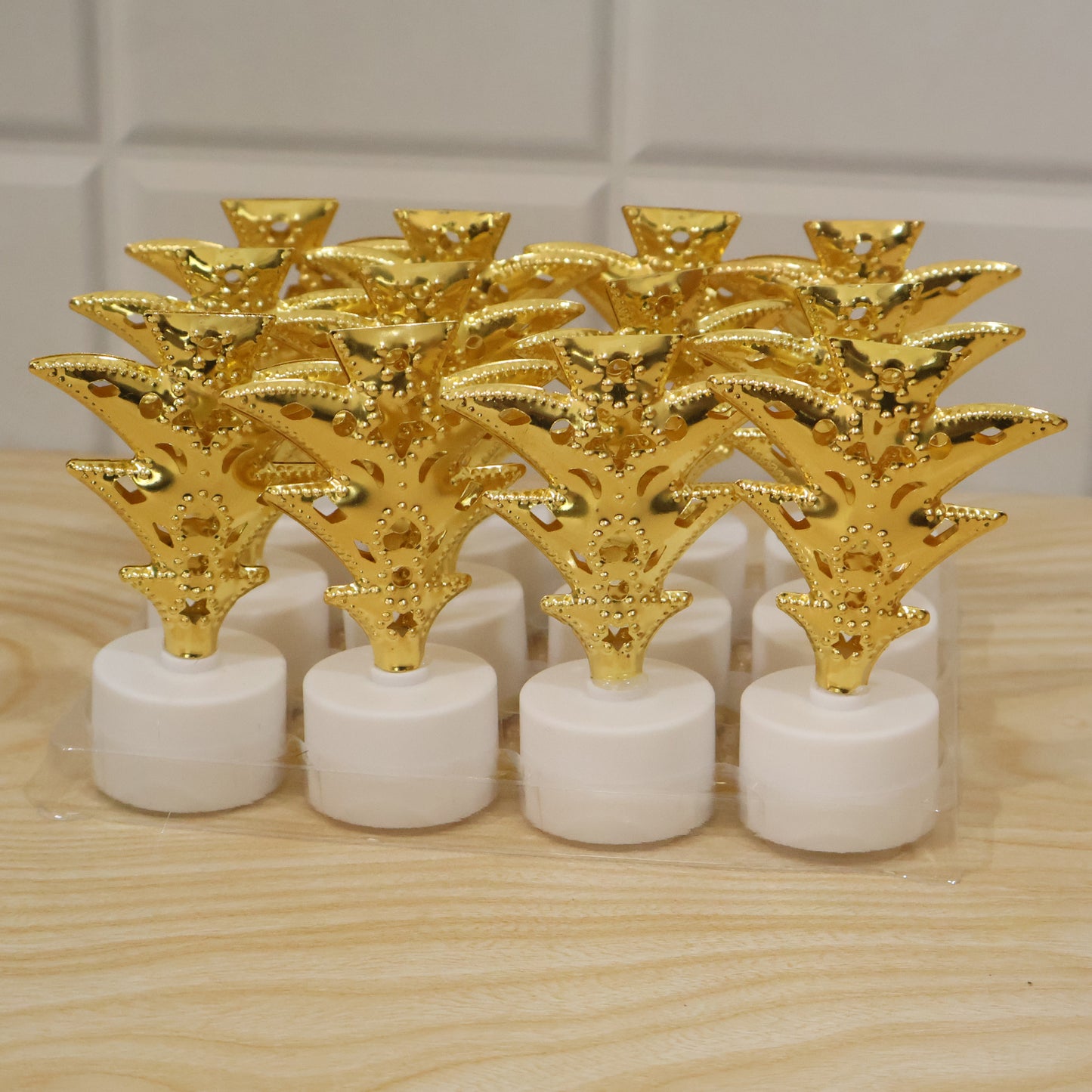Golden Christmas tree LED tealight candles 12-piece live product photo