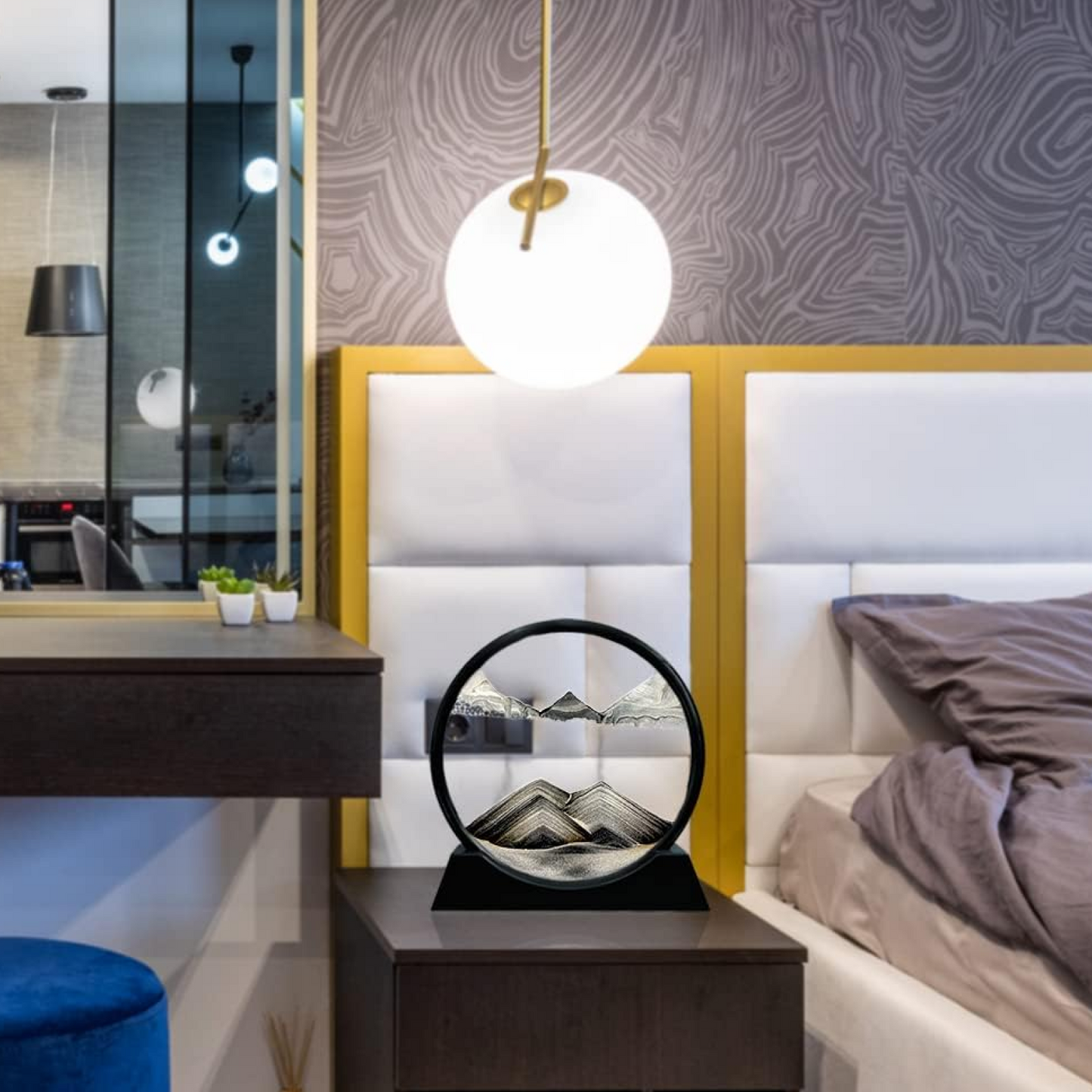 3D Moving Sand Art – Liquid Motion Deep Sea Sandscape with Round Glass Frame (1 Pc)