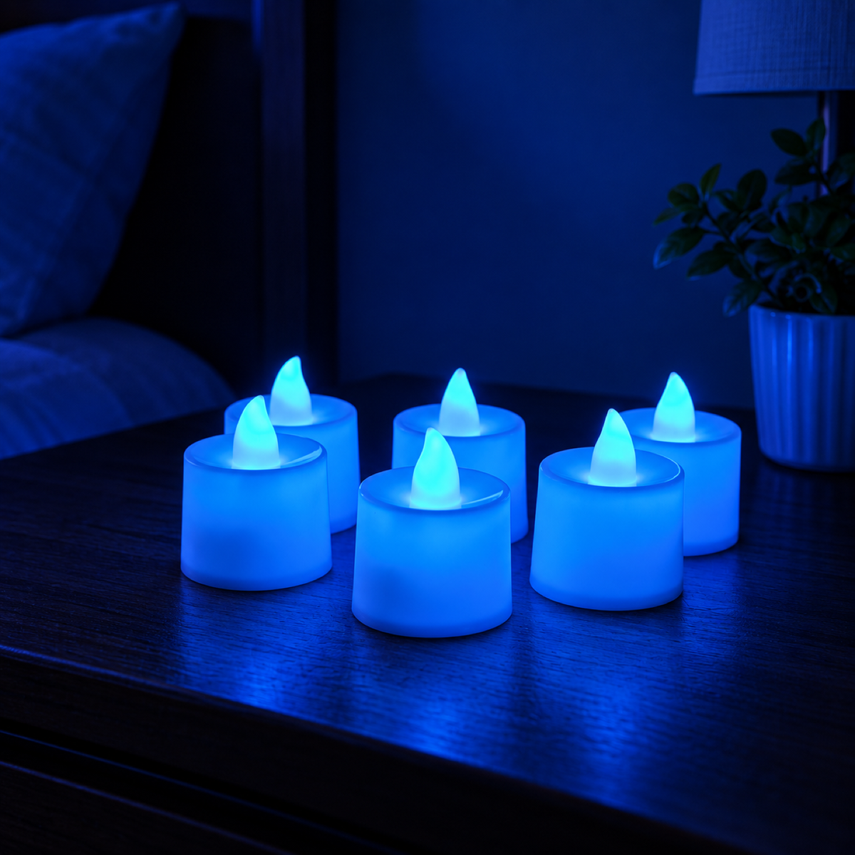 Set of 6 blue LED light candles