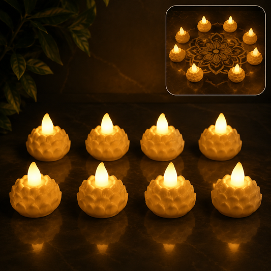 Lotus Shaped LED Flameless Tealight Candles – Safe Decor Set of 8