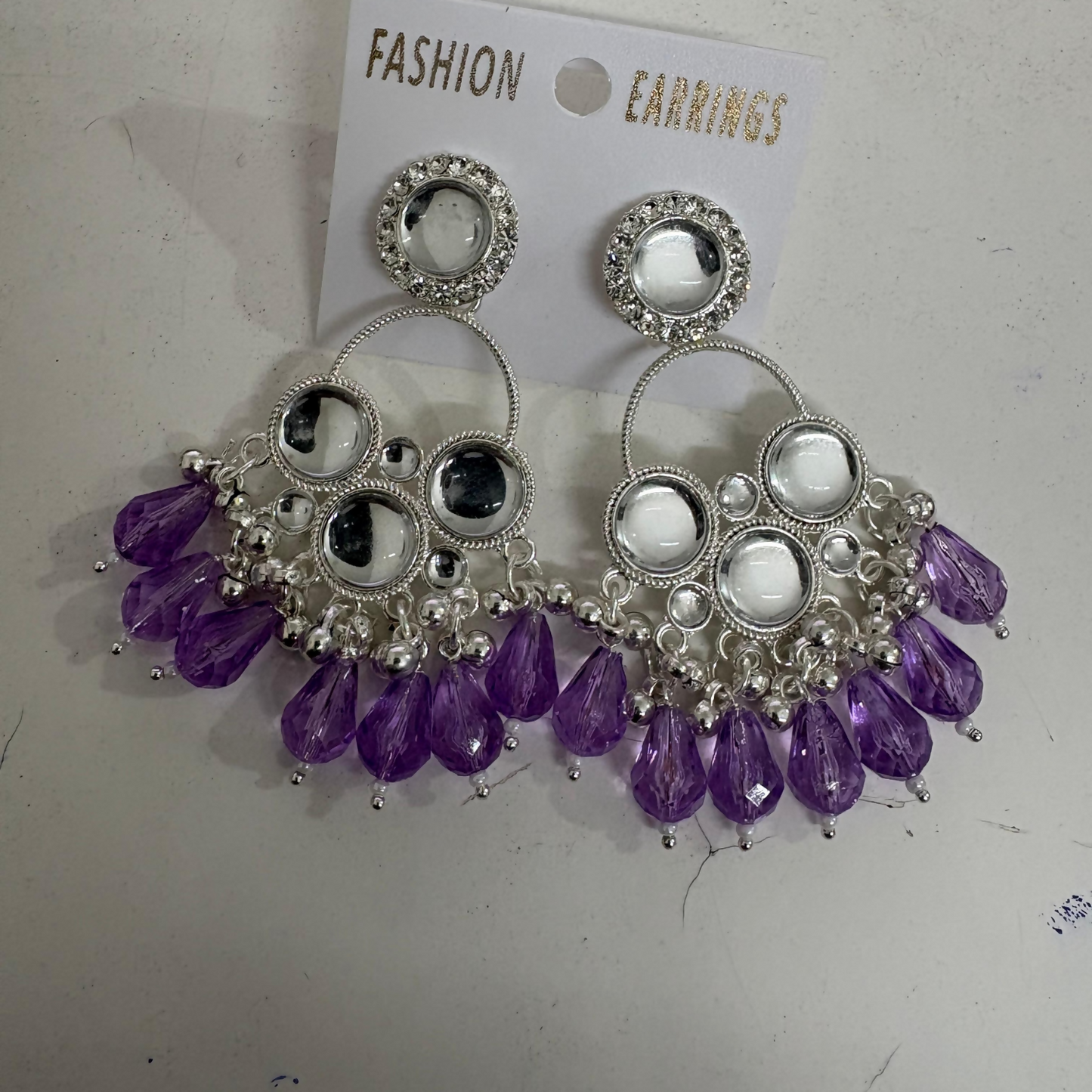 Kundan Purple Pearl Silver Plated Chandbali Earrings Agate Alloy Chandbali Earring