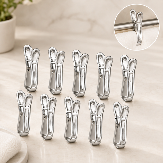 Stainless Steel Clothespins – Windproof, Durable Laundry Clips (10 Pcs)
