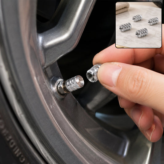 Silver Aluminium Valve Caps – Durable Set of 4 for Cars
