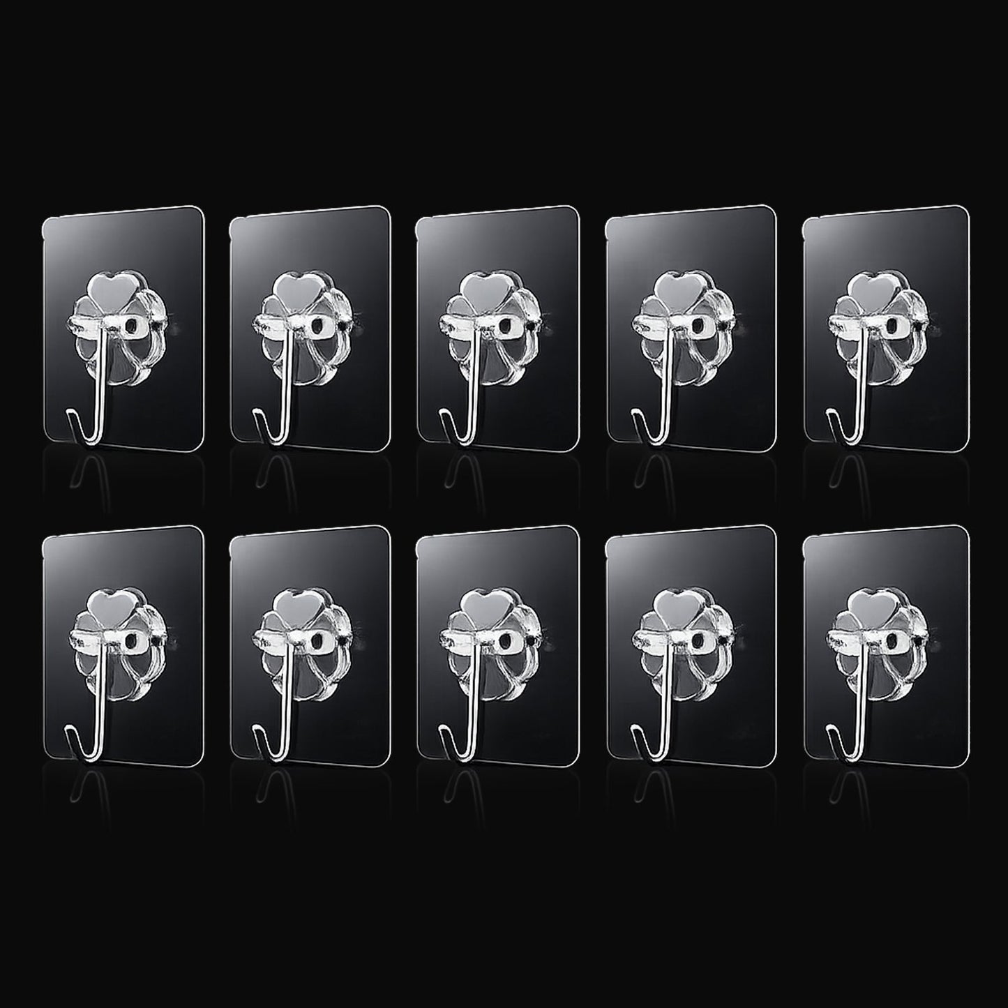 Transparent Adhesive Wall Hooks Strong Sticky Hooks for Home Kitchen (10 Pc Set)