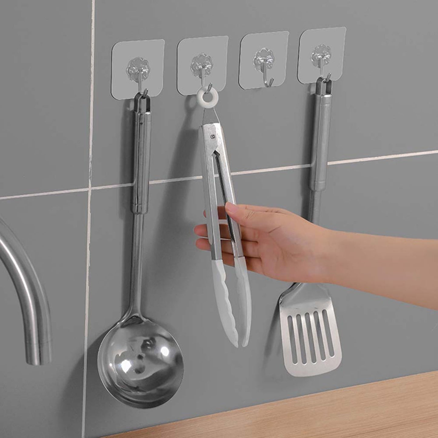 Transparent Adhesive Wall Hooks Strong Sticky Hooks for Home Kitchen (10 Pc Set)