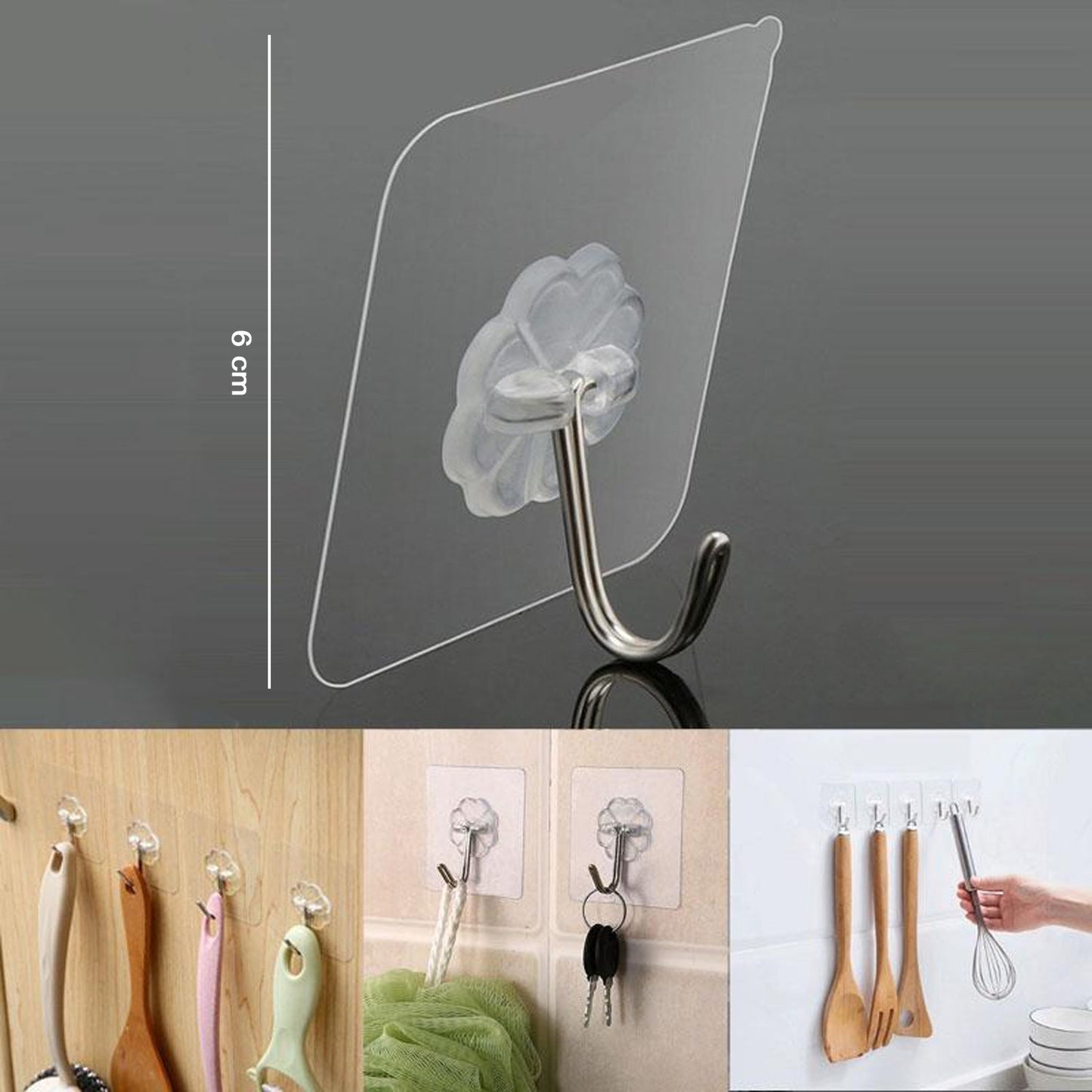 Transparent Adhesive Wall Hooks Strong Sticky Hooks for Home Kitchen (10 Pc Set)