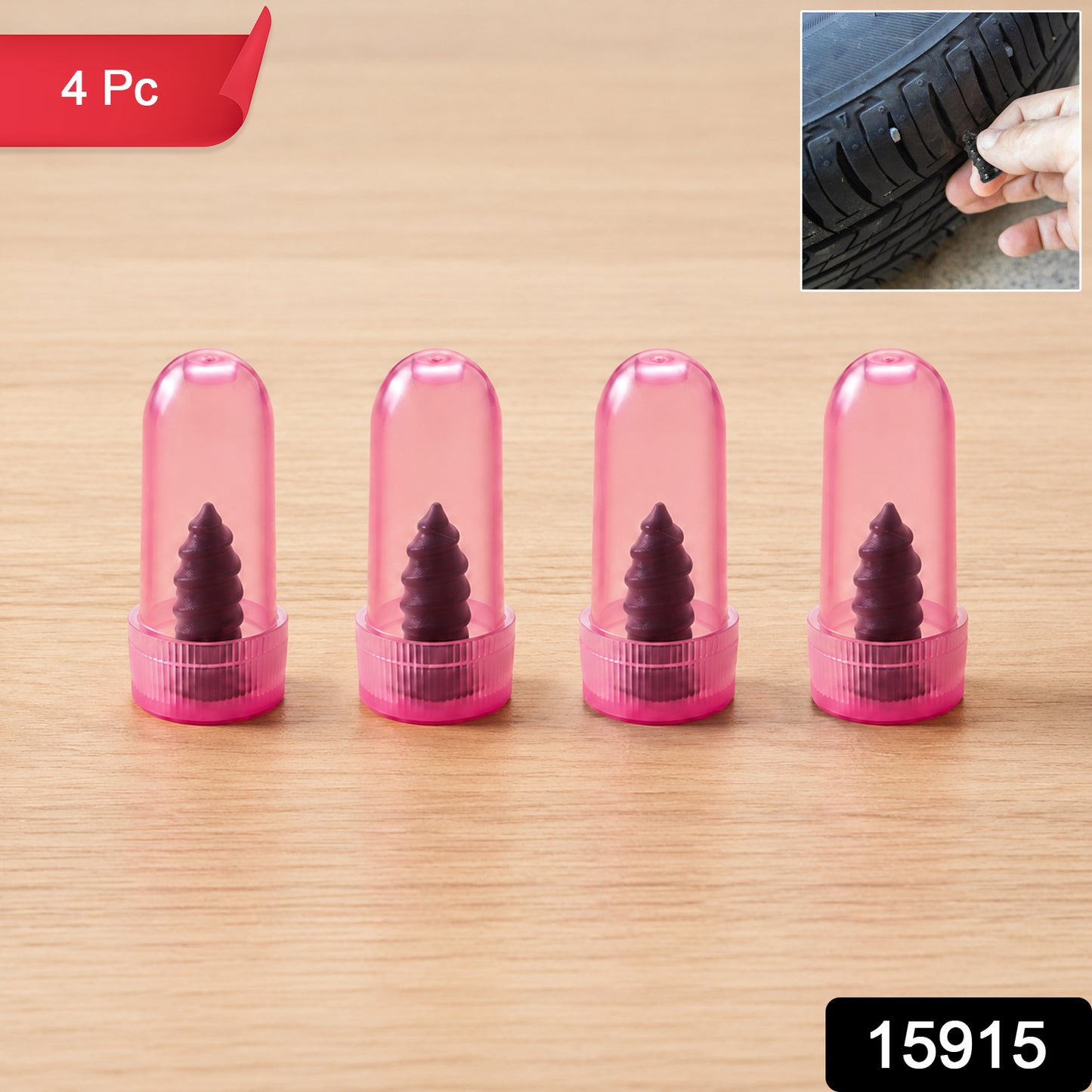 Set of four pink tire puncture repair nails