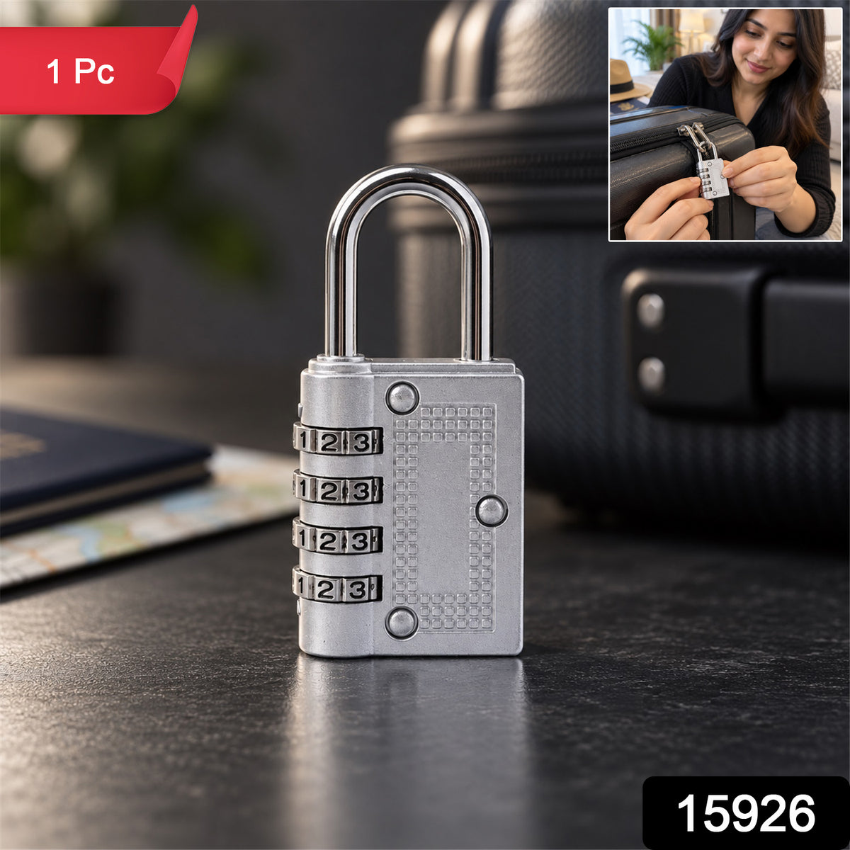 4 Digit Combination Padlock Resettable Number Lock for Luggage and...