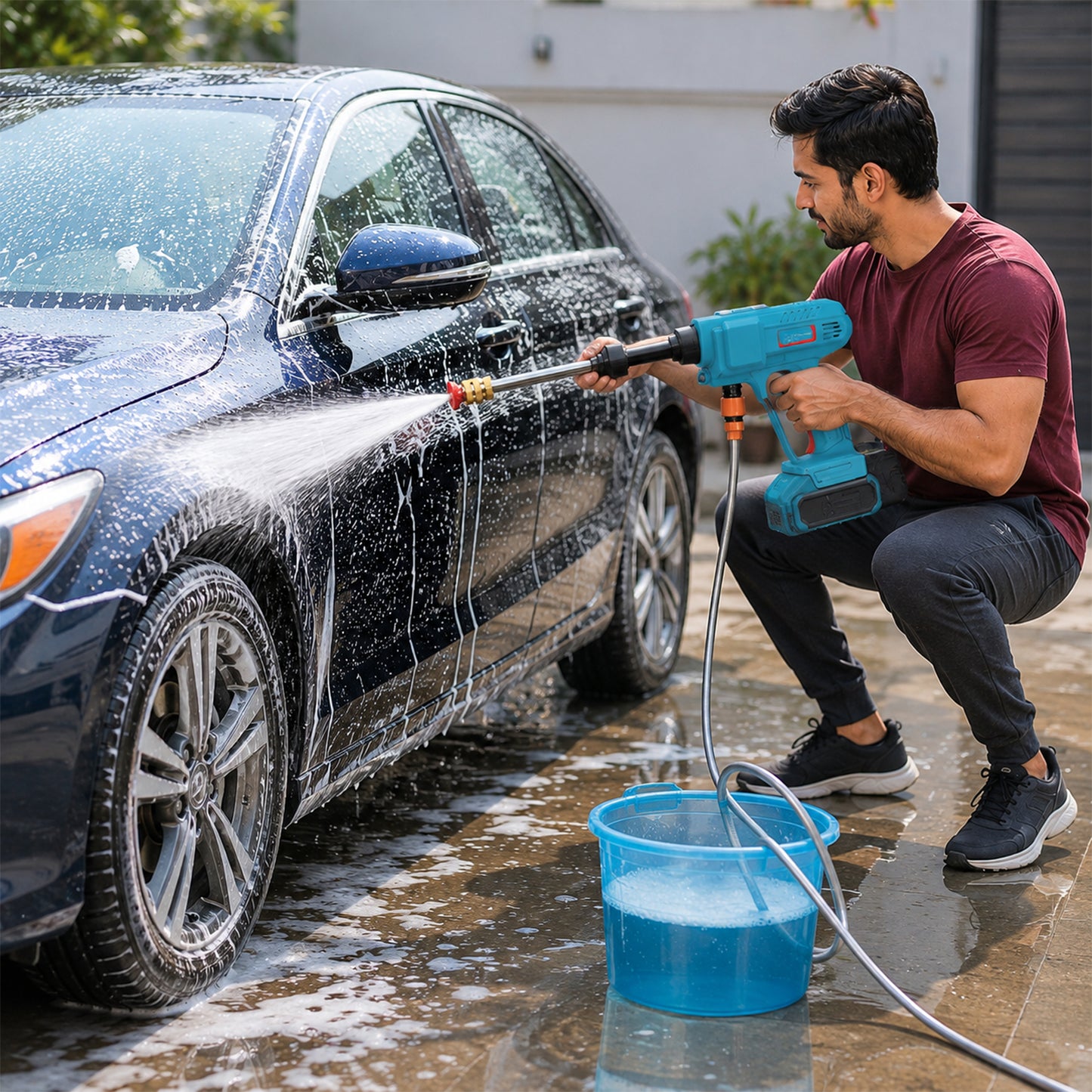 Rechargeable washer gun for vehicle cleaning
