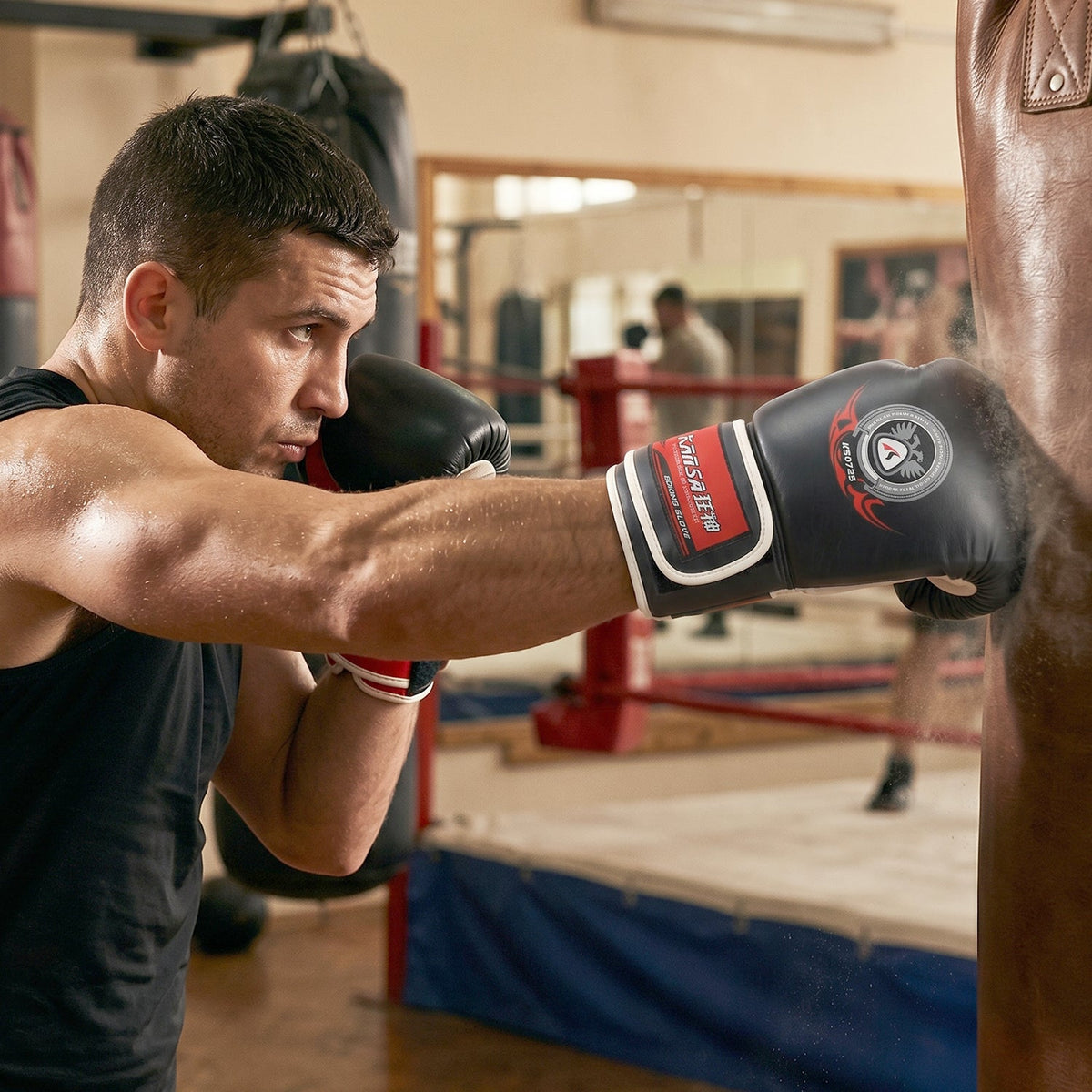 Boxing gloves with ergonomic design and secure fit for training and sparring.