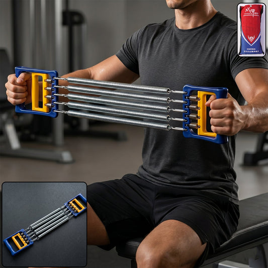 Adjustable chest expander with cushioned grip handles for effective muscle training