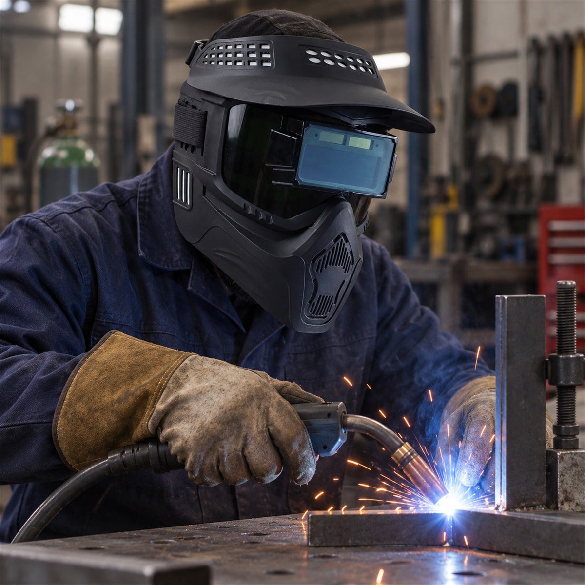 Automatic dimming welding mask - workshop display