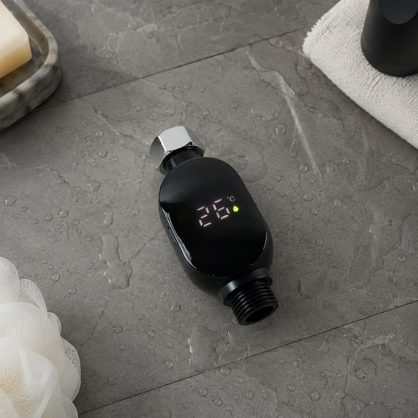Inline temperature meter bathroom use