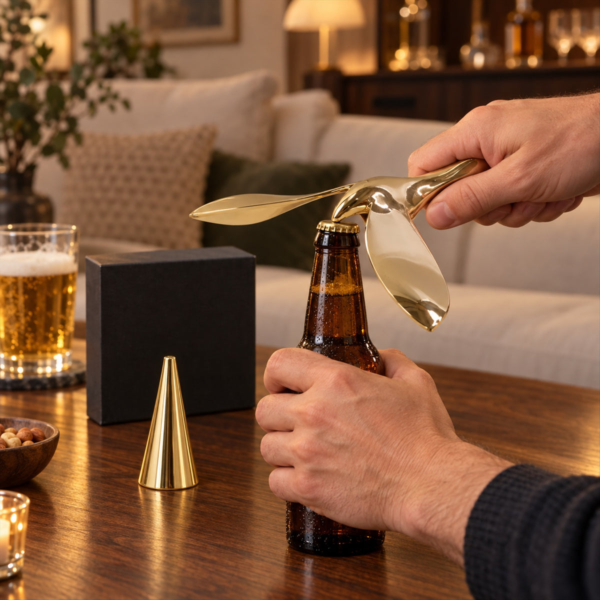 Golden flying bird balancing bottle opener with conical stand 3