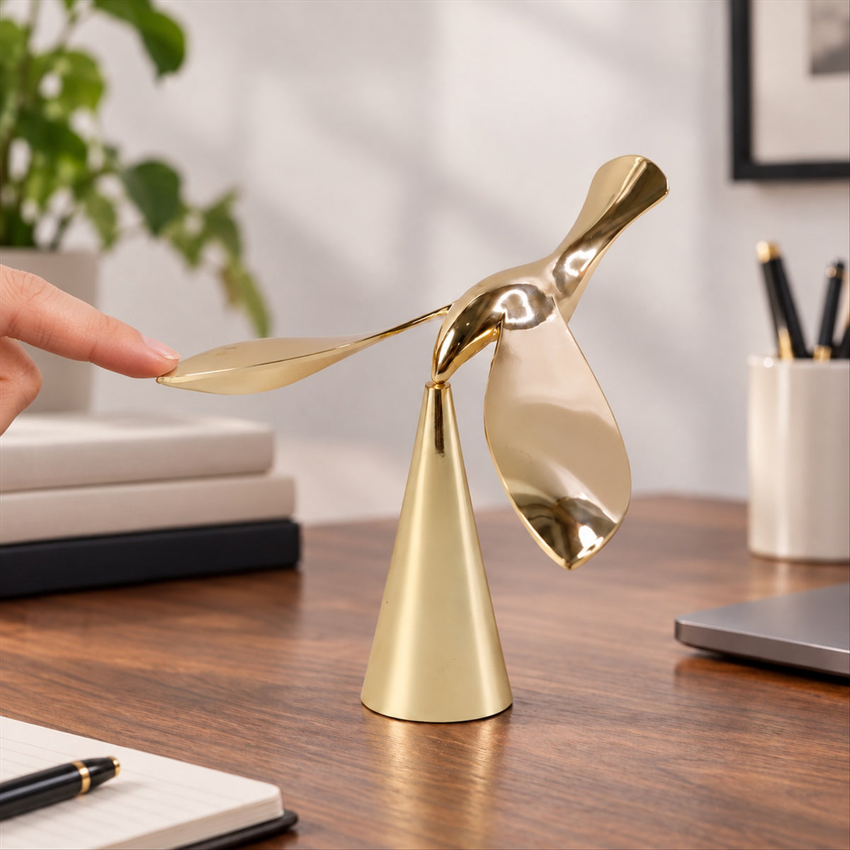 Golden flying bird balancing bottle opener with conical stand 4