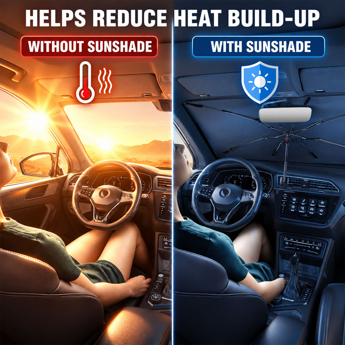 Illustrated comparison of windshield shading