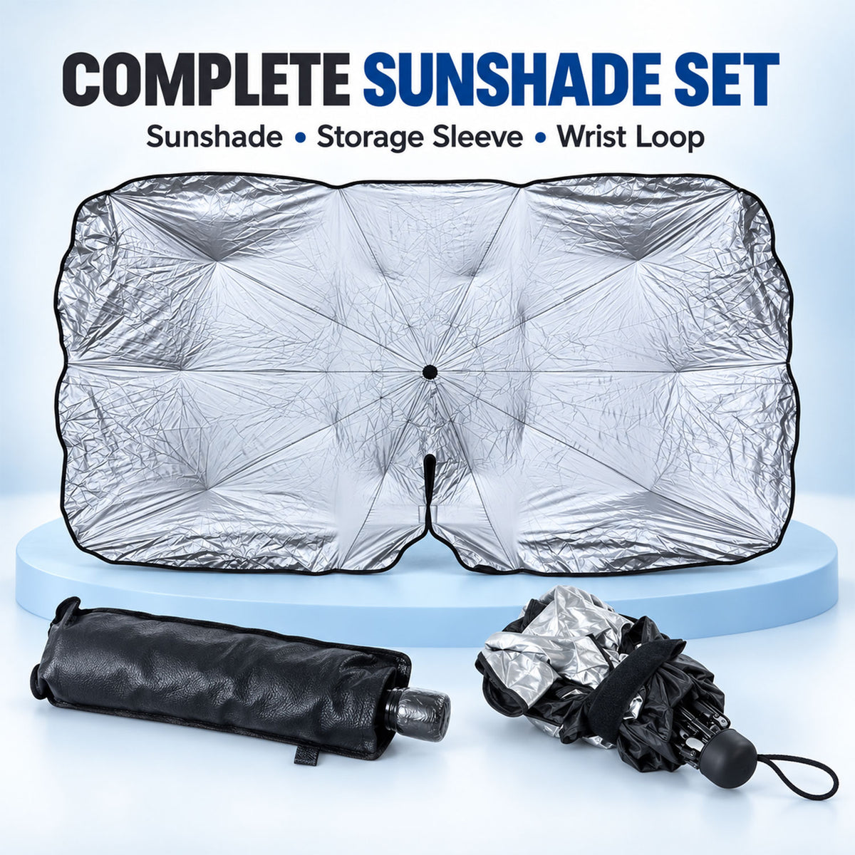 Sunshade with storage sleeve and wrist loop