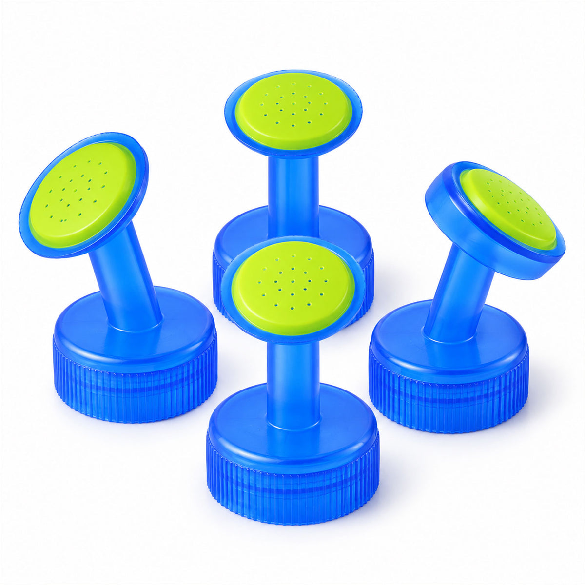 Four bottle sprinkler caps on white background