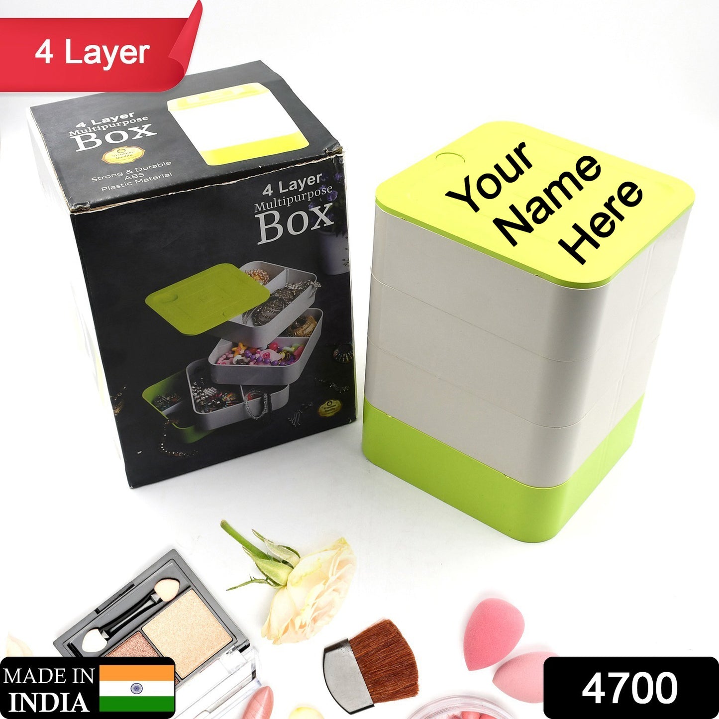 Customize 4 Layers Jewelry Box, 360 Degree Rotating Jewelry Box, Jewelry and Earring Organizer Box, Accessory Storage Box