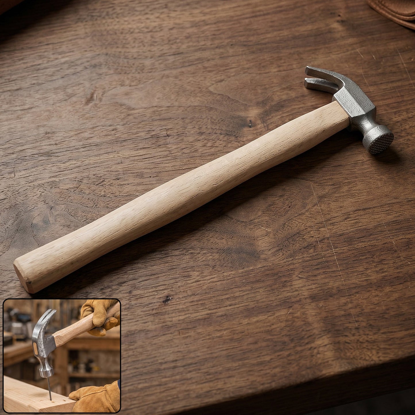 Wooden Handle Claw Hammer with Steel Head front view