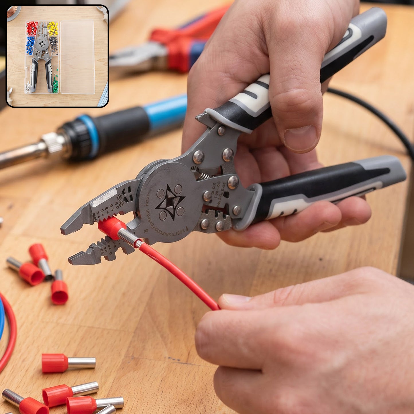 Multifunctional wire crimping plier in use