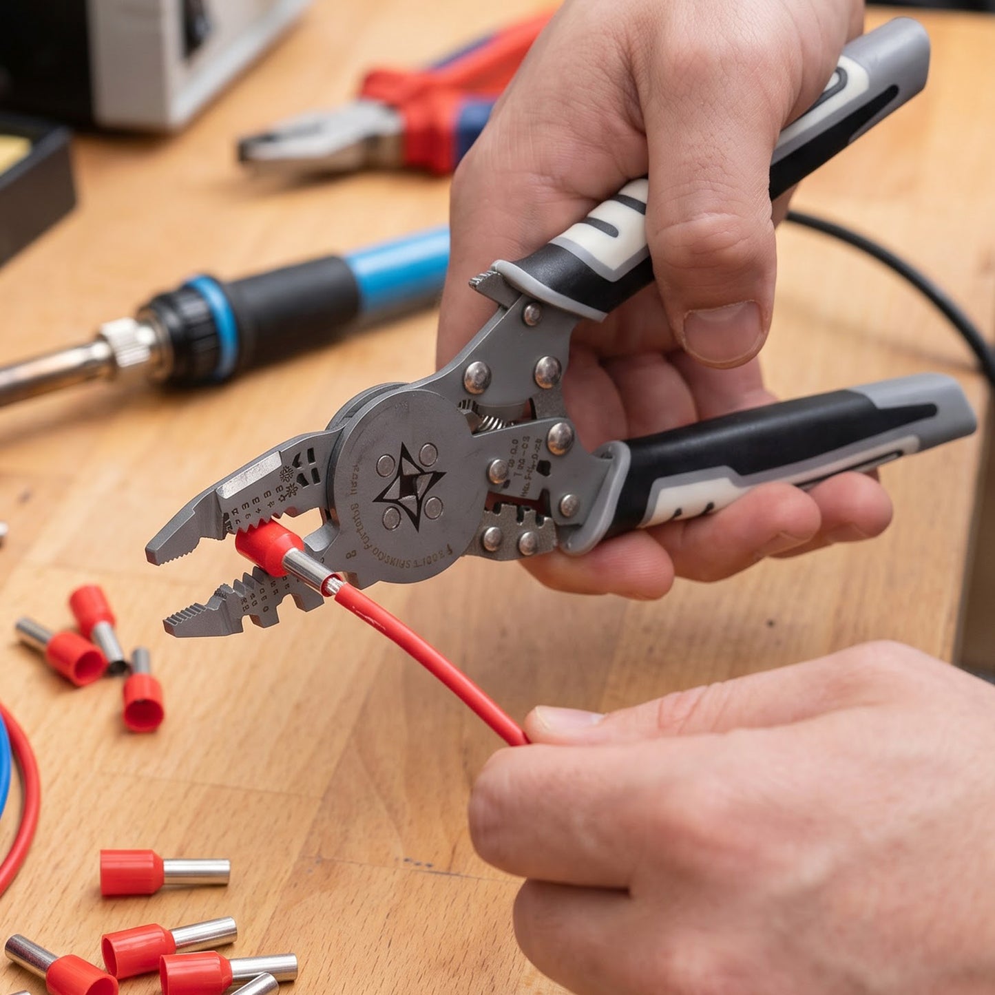 Wire terminal crimping tool demonstration