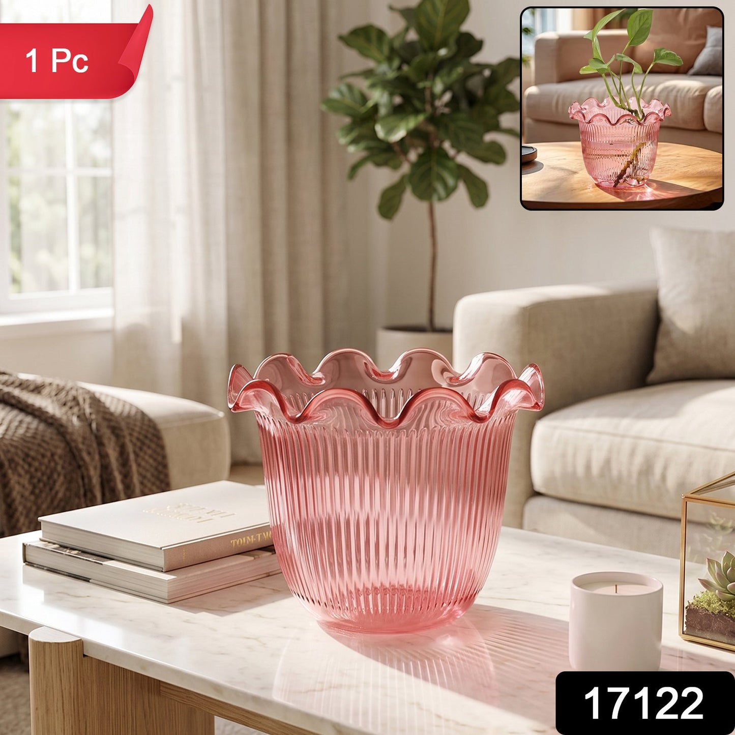17122 decorative ruffled flower pot sku