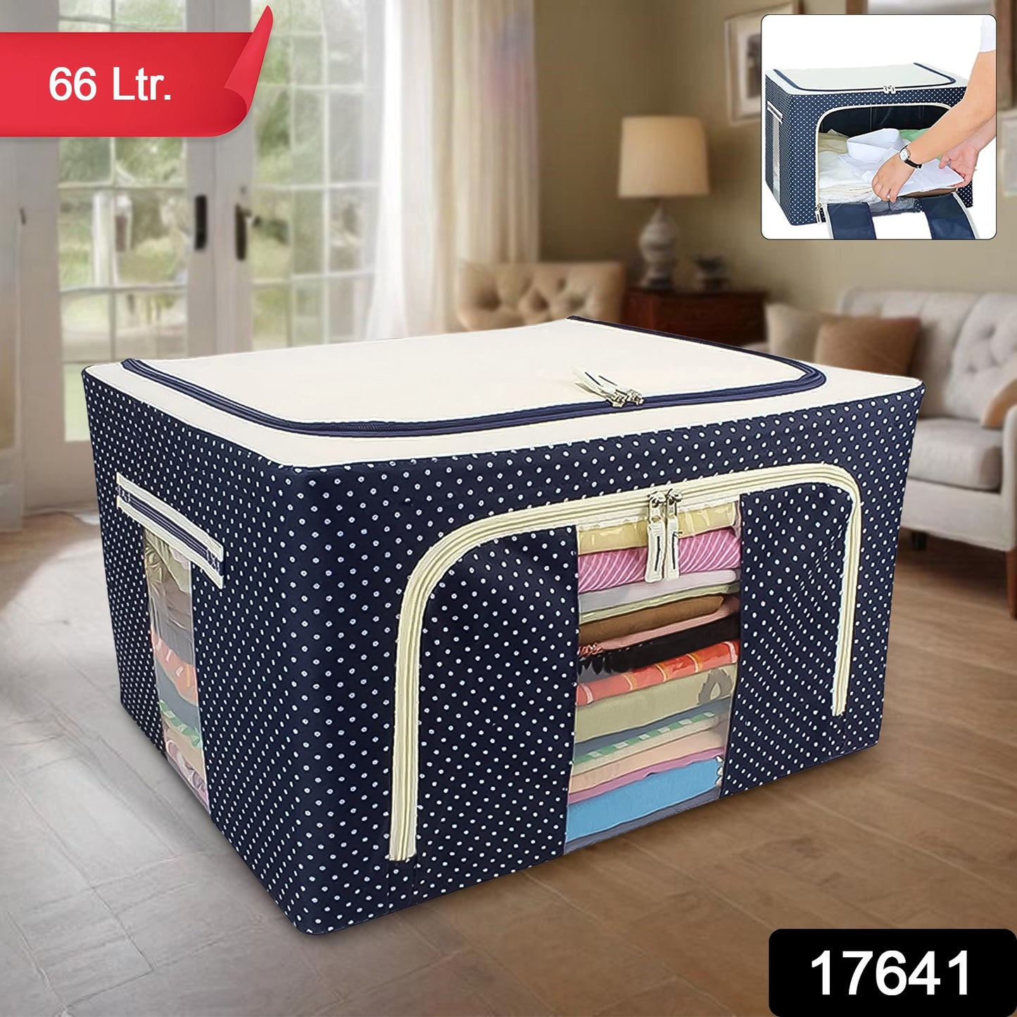 Foldable Steel Frame Clothes Living Storage Organizer Handled Bag 60cm X 43cm X 32cm (Mix Color)
