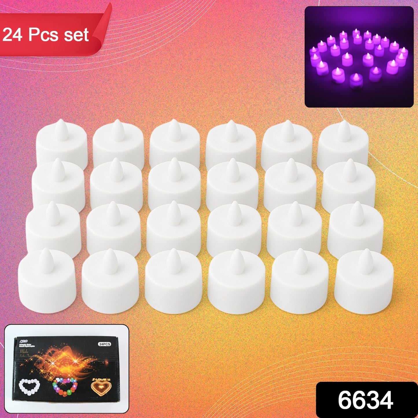 नीली लौ रहित एलईडी टीलाइट्स, धुआं रहित प्लास्टिक सजावटी मोमबत्तियाँ - घर की सजावट के लिए एलईडी टी लाइट मोमबत्ती (24 का पैक)