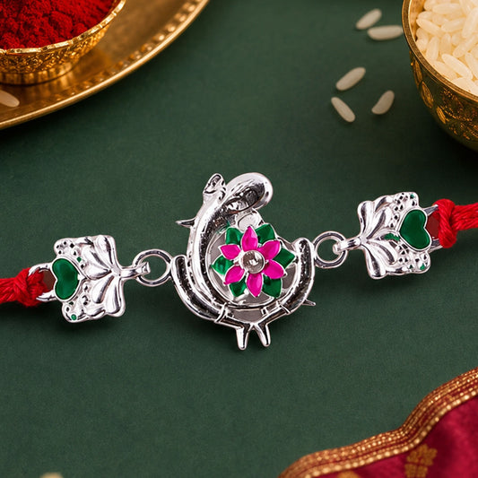 Rakshabandhan Silver Peacock Heart Rakhi – Unique Traditional Design