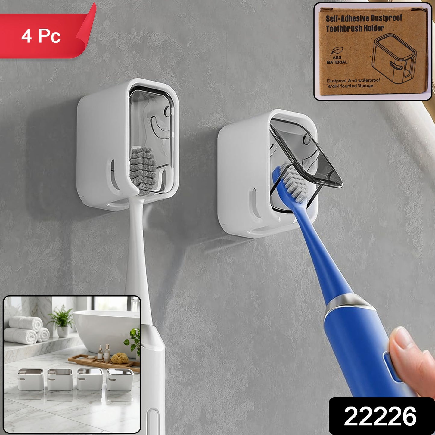 Self Adhesive Dustproof Toothbrush Holder – Space-saving Wall Mount