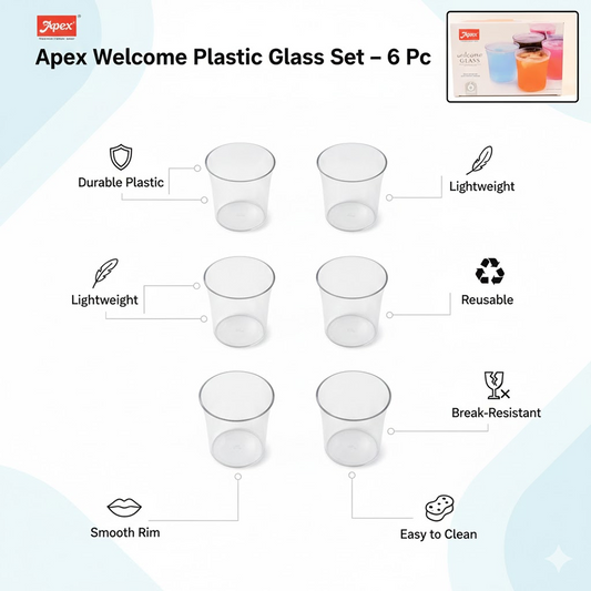 Apex Welcome Plastic Glass Set for Daily Use – Set of 6