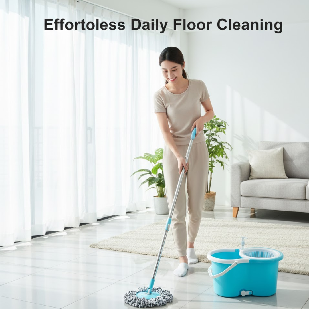 Plastic Spinner Bucket Floor Cleaning Mops Set