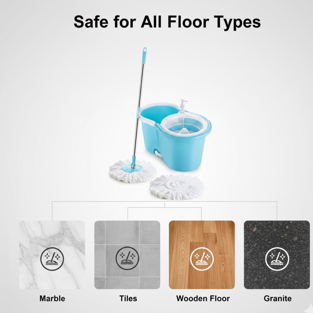 Plastic Spinner Bucket Floor Cleaning Mops Set