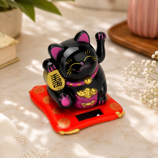 Waving Lucky Cat Statue – Solar Powered Wealth Decor | Styleva