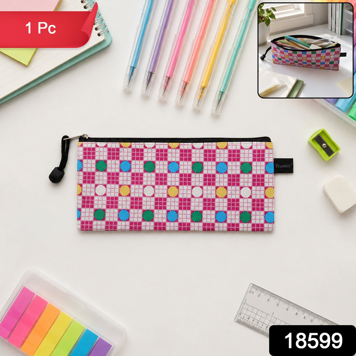 Spacious and durable stationery pouch with vibrant print for school use