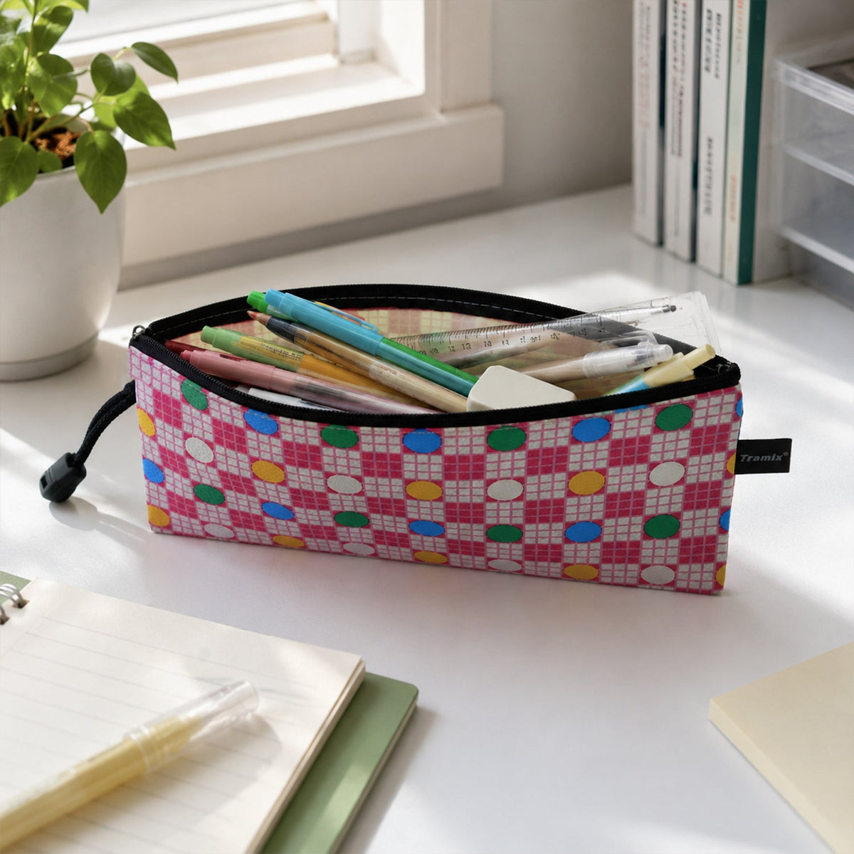 The pencil zipper pouch being carried easily in school bag