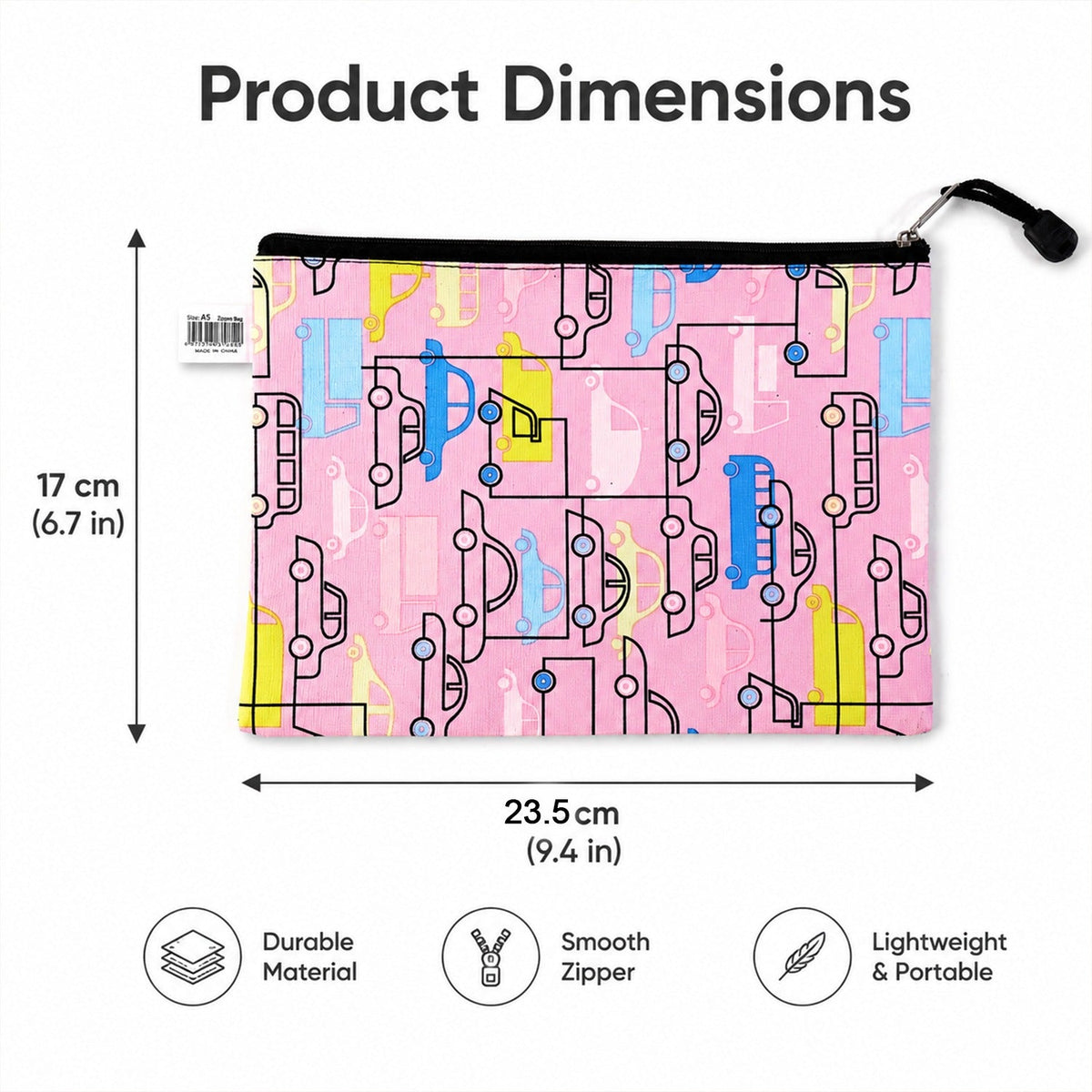 Compact car print pencil bag suitable for school and travel