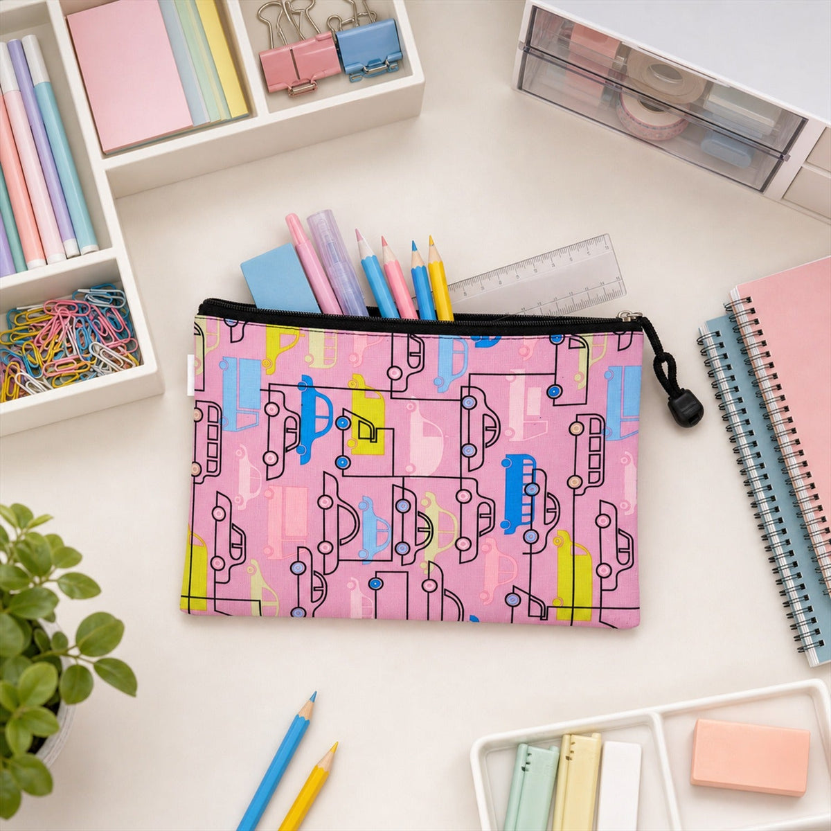 Kids' durable car print pencil case ideal for school use