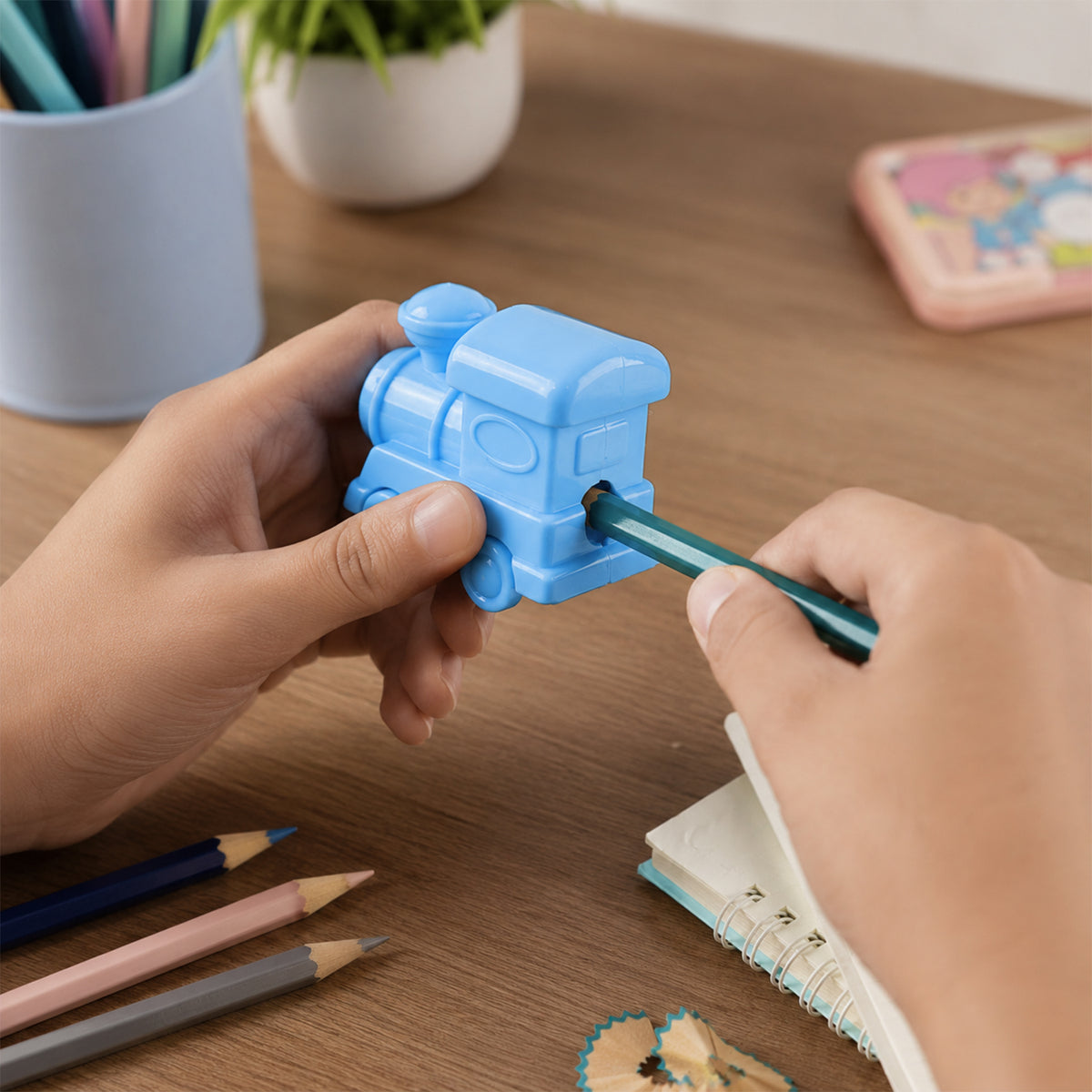 Two hole train pencil sharpener detail