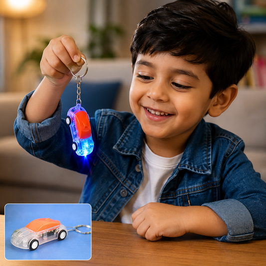Mini Car LED Keychain Light – Bright Flashing Headlights Toy