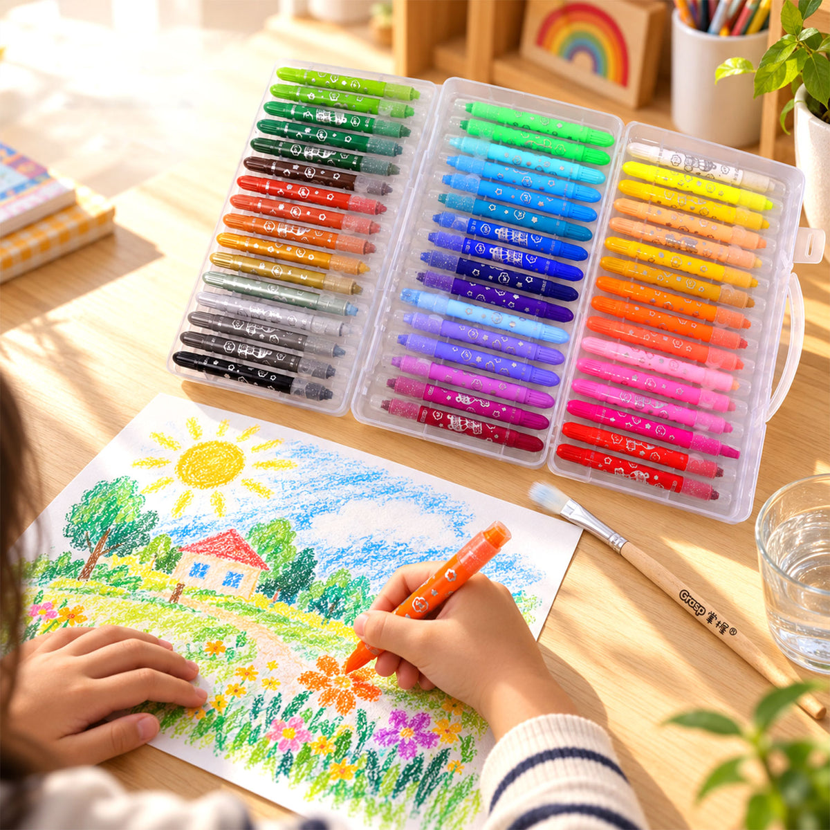 Water-Soluble Twist-Up Colour Crayons with Brush and Carry Case (48 Pc)