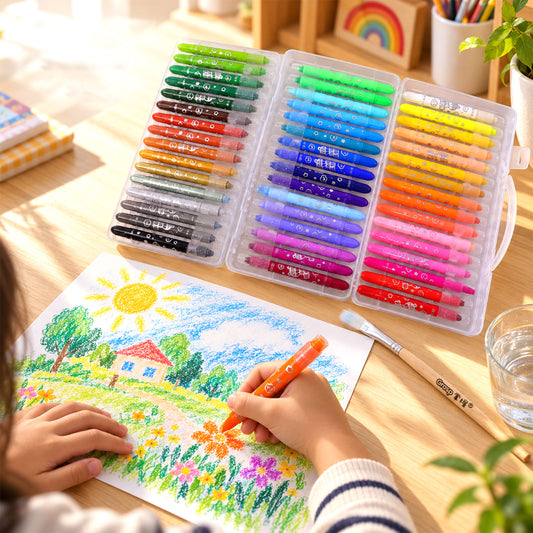 Water-Soluble Twist-Up Colour Crayons with Brush and Carry Case (48 Pc)