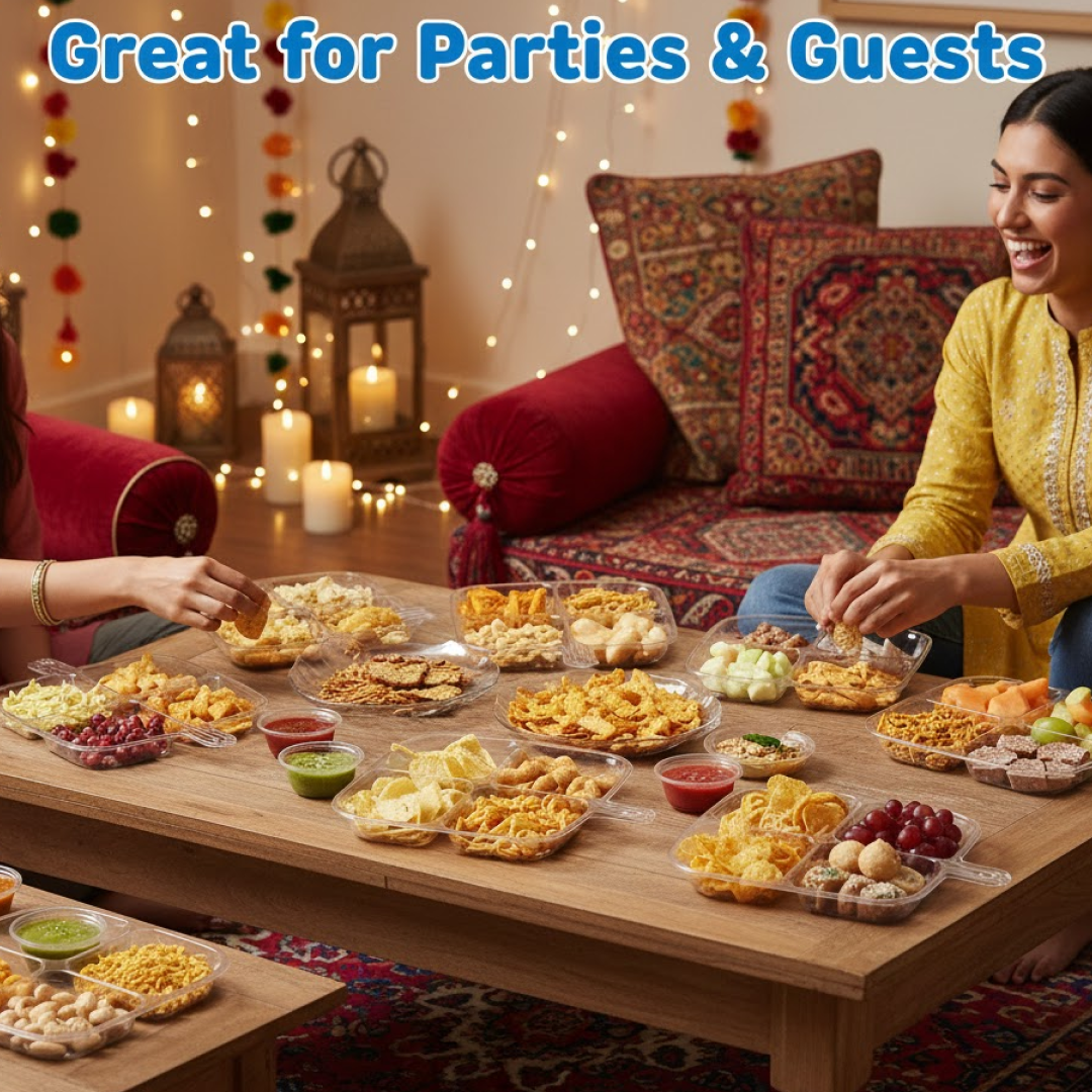 Plastic Kitchen Trays for Serving (4 Compartment / 1 Pc)