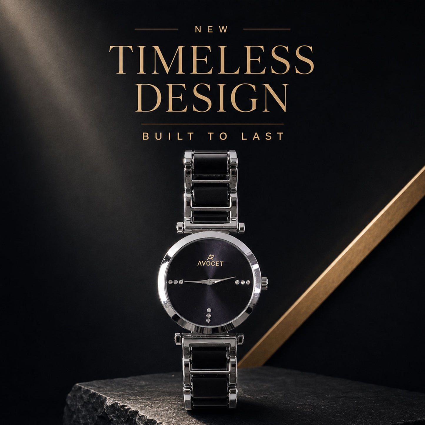 Black Round Shape Dial Watch with Silver Metal Strap Design for Women