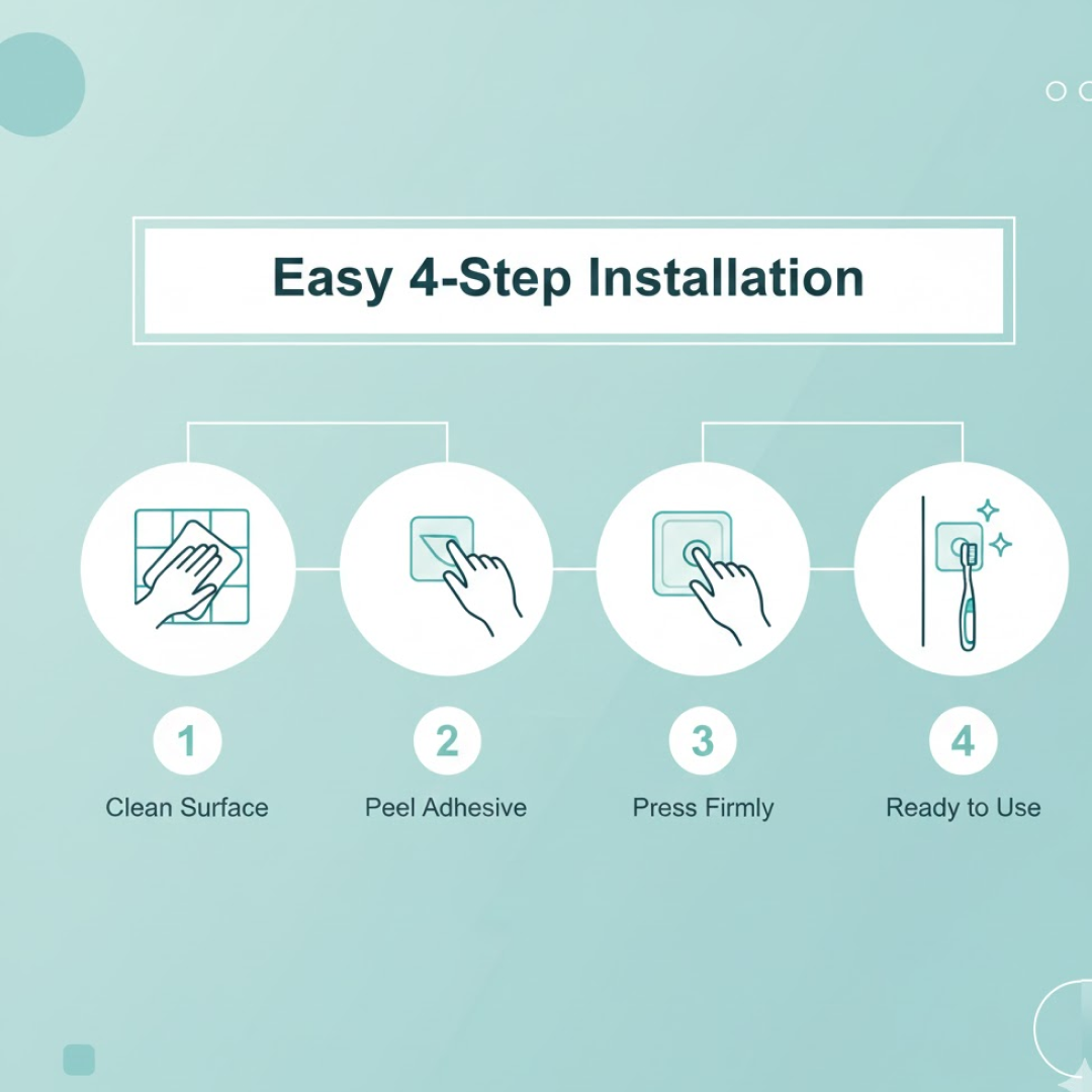 Self-Adhesive Wall Hook – Drill-Free, Waterproof & Oil-Proof Toothbrush, (1 Pc)