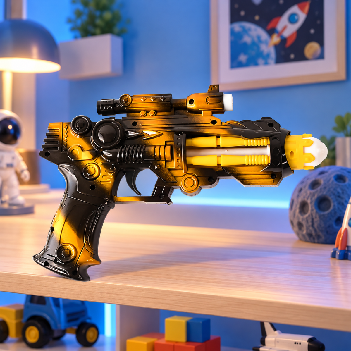 LED Laser Gun Toy – Battery Operated Space Blaster with Lights & Sound showcase