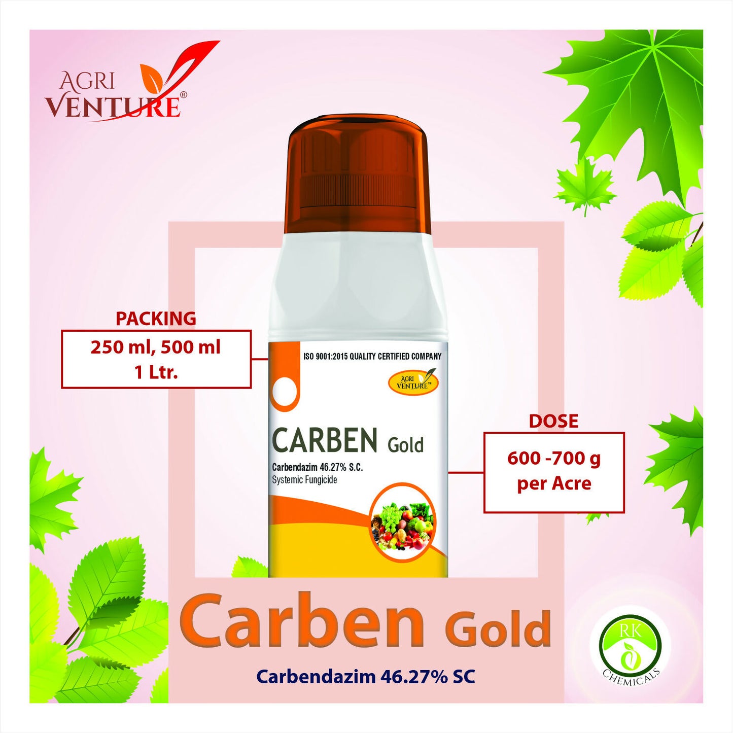 AgriVenture CARBEN GOLD (Carbendazim 46.27% SC) Broad Spectrum Systemic Fungicide (1 Ltr)